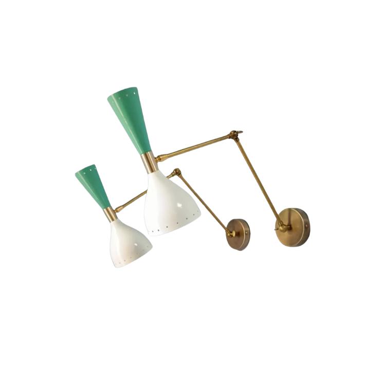 Pair of 1950's Mid Century Brass Italian Diabolo Wall Sconce Light Raw Brass