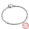 Handmade Jewelry Real 925 Silver Charm Bracelet Bangle Smooth Heart Shape Bracelets for Women Men DIY Jewelry 16-23cm