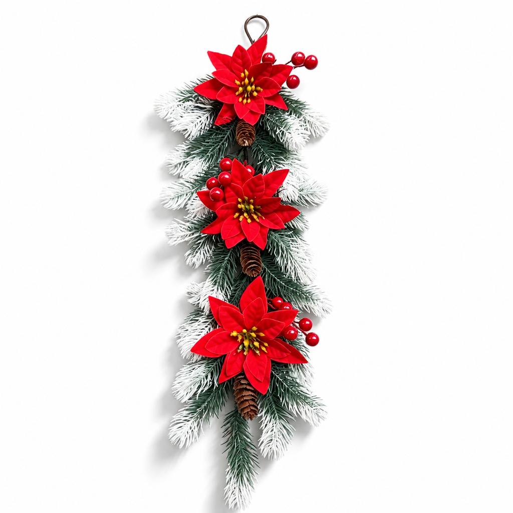 Christmas Teardrop Swag Flocked Door Hanging Christmas Decor Red Berry Christmas Decoration Plastic For Balcony Entryway