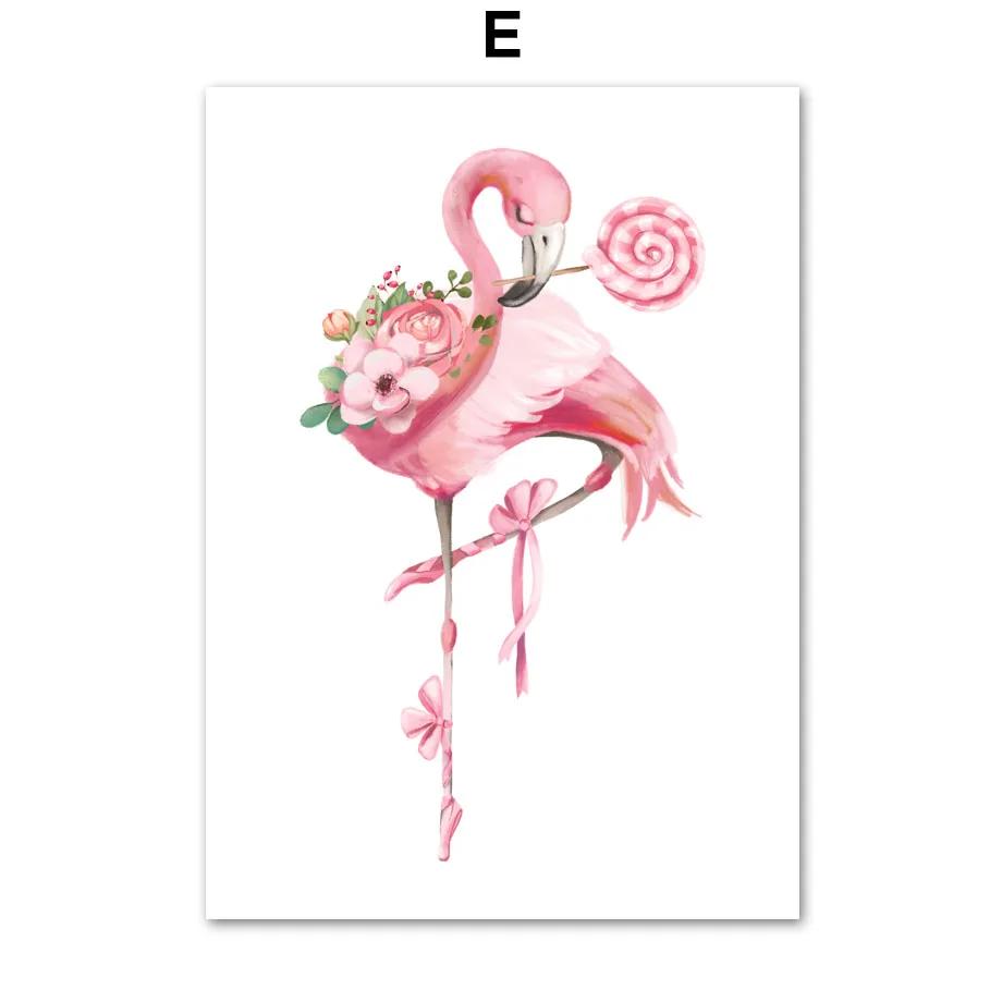 Pink Ballet Bear Rabbit Deer Elephant Flamingo Cat Nursery Wall Art Mural Canvas Painting Poster Print Baby Girl Room Home Decor