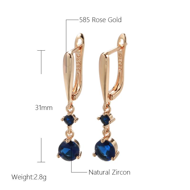 New Blue Natural Zircon Long Drop Earrings For Women  Rose Gold Trendy Simple Earrings  Romantic Vintage Jewelry