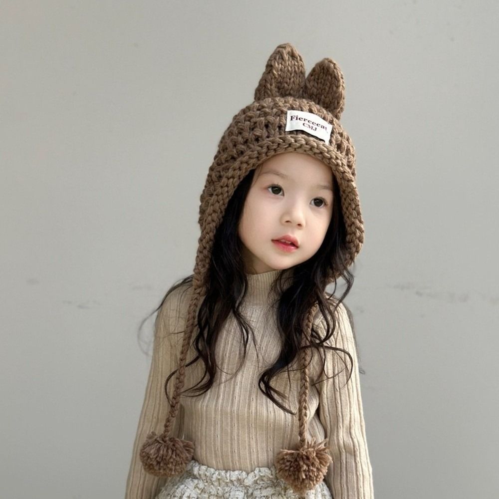 Soft Warm Hand Knitted Cap Rabbit Ear Ear Protection Cap Cute Baby Crochet Hat Girls