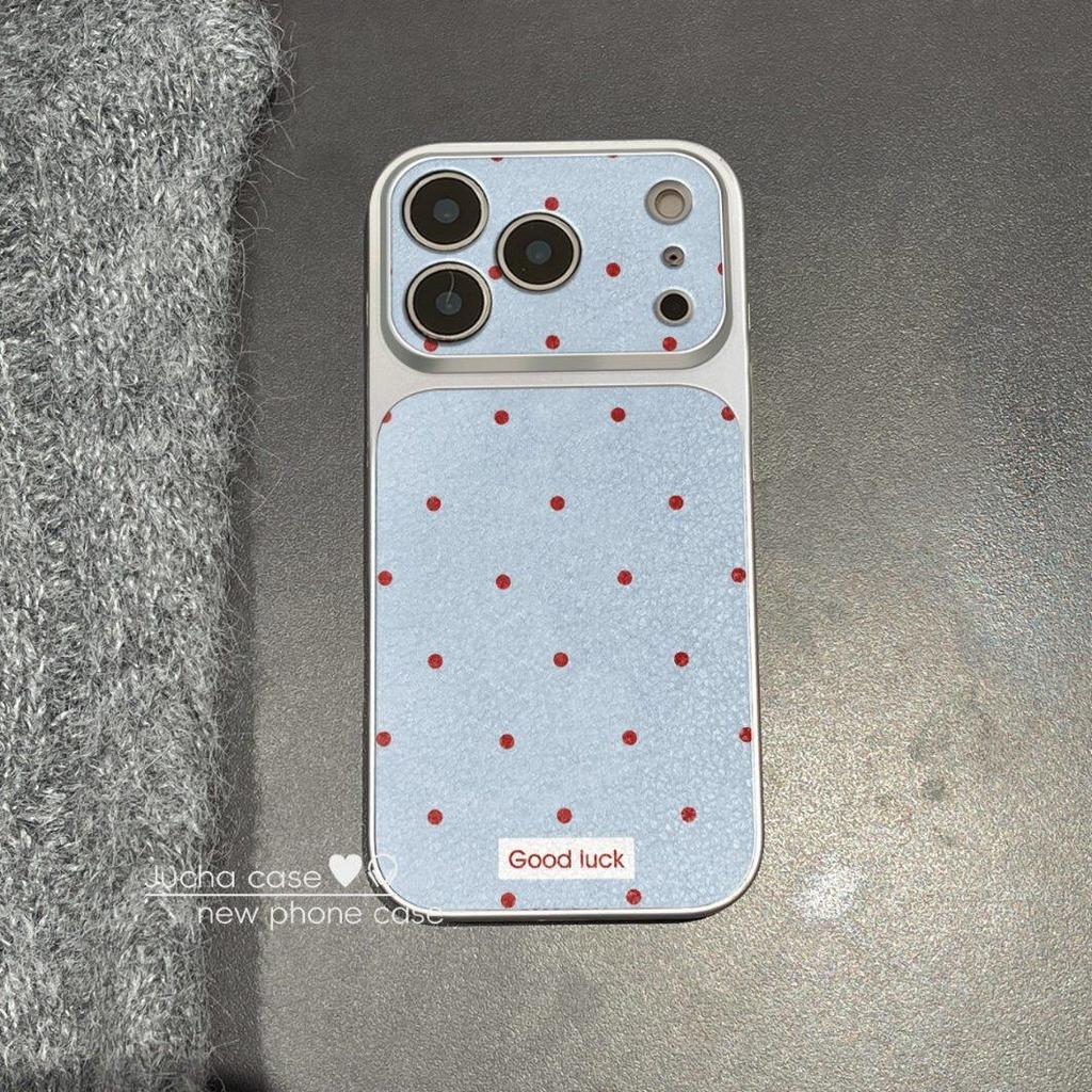 Applicable To Apple 17 Mobile Phone Case, Advanced Sense Iphone15 All-inclusive Lens, Korean Anti-drop 16porm Blue and Red Polka Dot