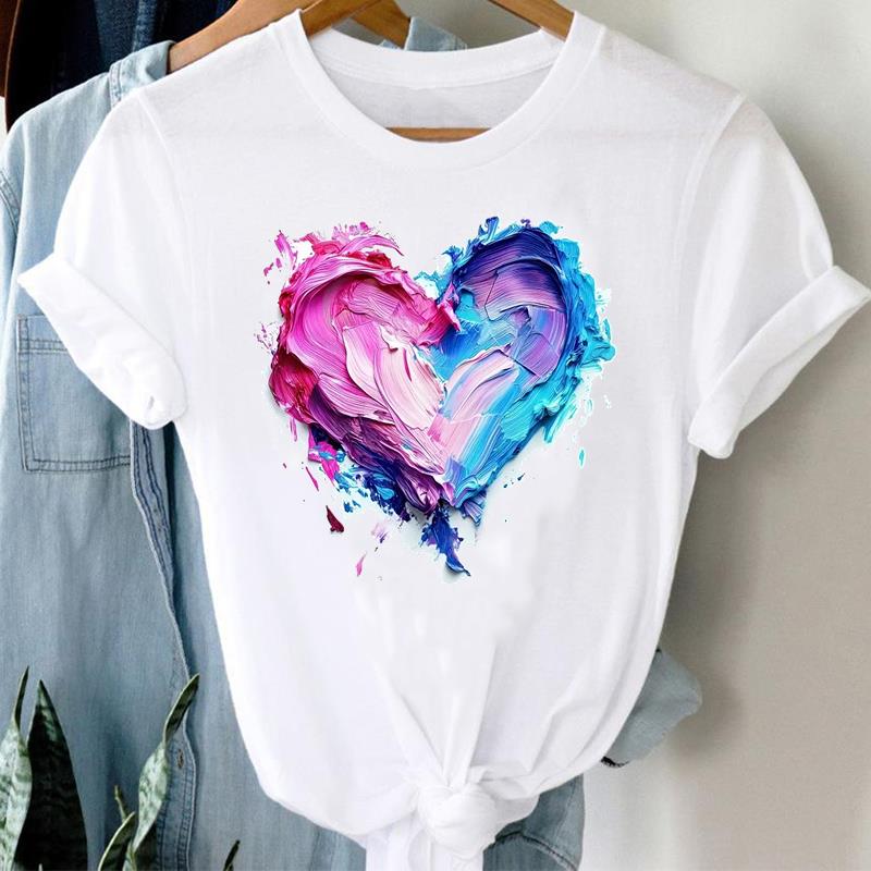 (Asian Size) Sweet Flower Style Print Lady Women Tee Top Clothing Casual Flower Fashion Short Sleeve T Shirt Female Graphic T-shirts