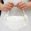 Flower Girl Basket Romantic Wedding Flower Basket with Foldable Handle for Party Decoration White