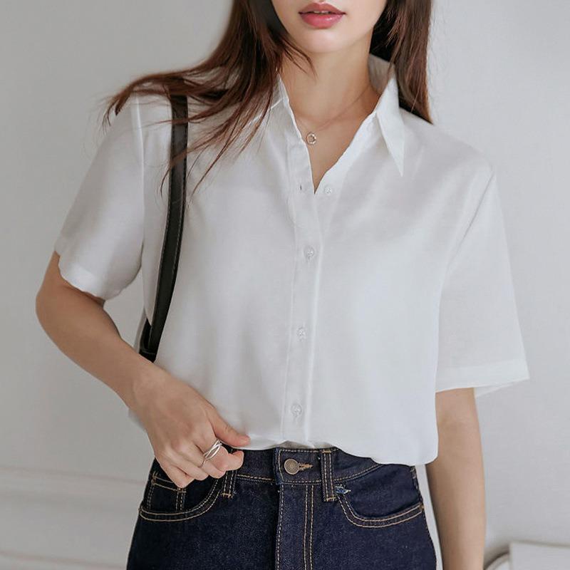 Korean Style Commuting Loose Short-sleeved Shirt for Women Summer Thin Design Versatile Shirt