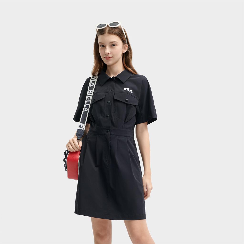 New FILA SS24 Short Sleeved Dress Women's Black F11W429302FBK