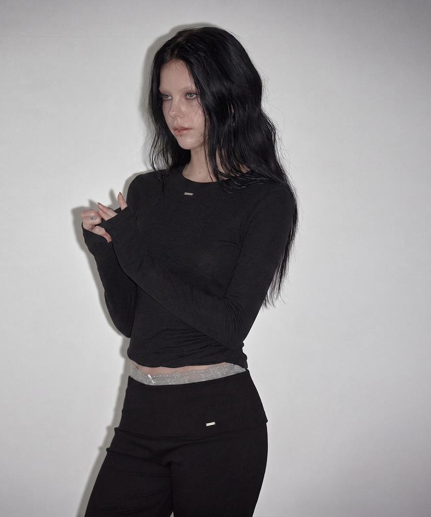 GROWHIDE Conk Basic Round Long Sleeve T-Shirt_Black