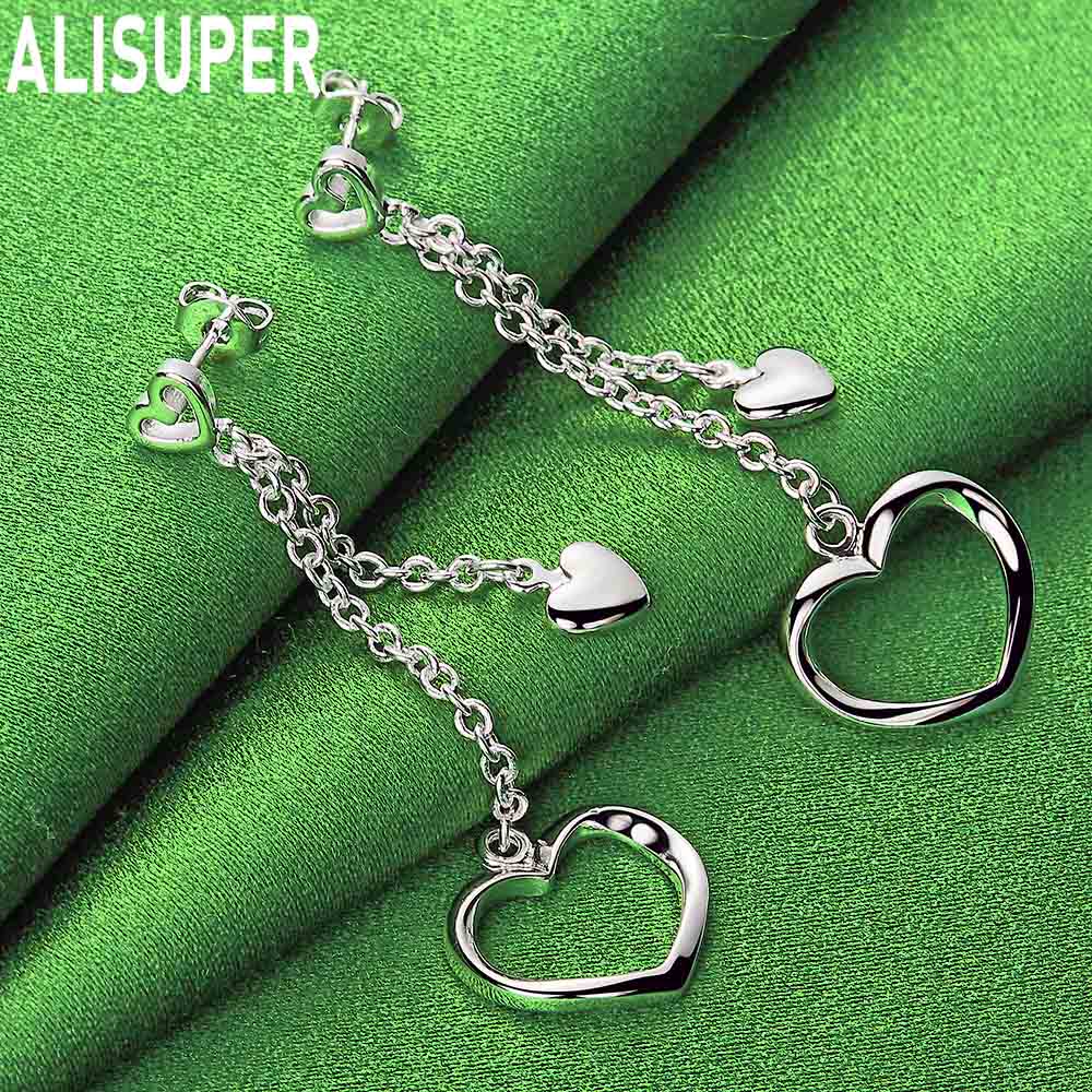 925 Sterling Silver Sweet And Cool Double Heart Tassel Earrings - Stylish Evening Jewelry