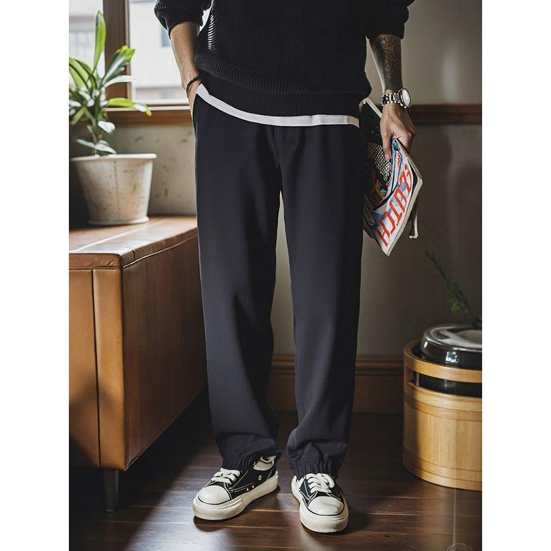 Japanese Retro Heavy-Duty Washed Pure Cotton Jogger Casual Pants for Men, Spring and Autumn Elastic Waist Pants, Export Men's Long Pants