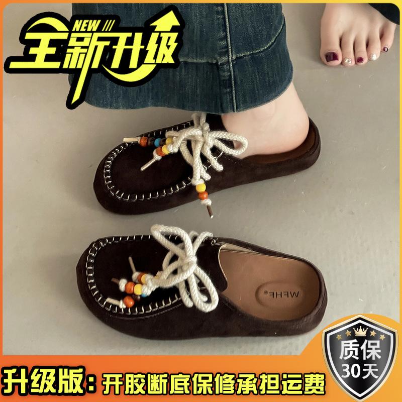 Fashion strap bow half slippers women's summer retro outer wear Muller style casual and comfortable non-slip bag head drag moisture