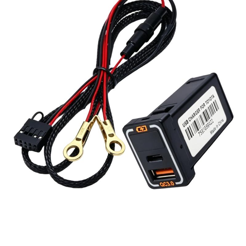 

48W Fast Charger Voltmeter Pd+Qc3.0 Usb Type-C Dual Port Car Adapter With Blue Light Circle Car Phone Accessories чорний