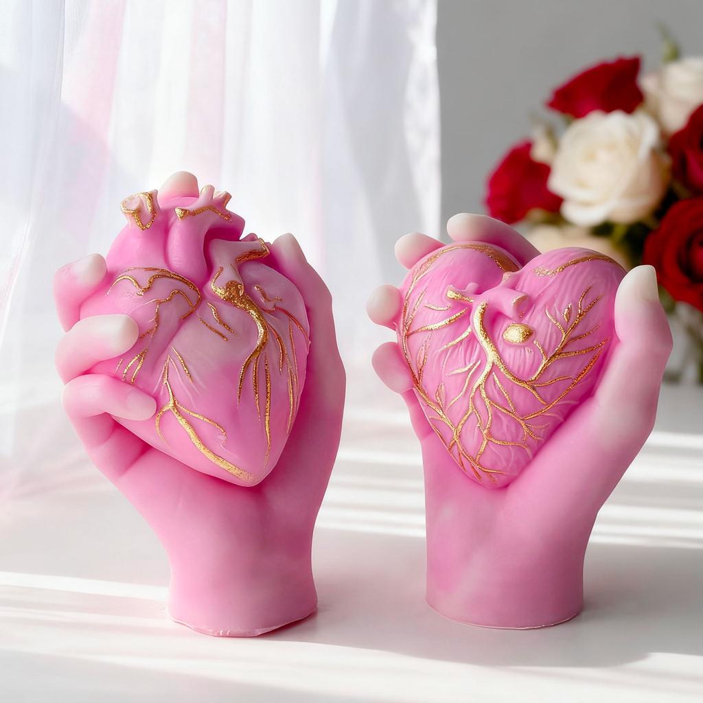 Hand Held Simulation Heart Silicone Mold DIY Aroma Candle Plaster Resin Mold Handmade Soap Candle Making Supplies