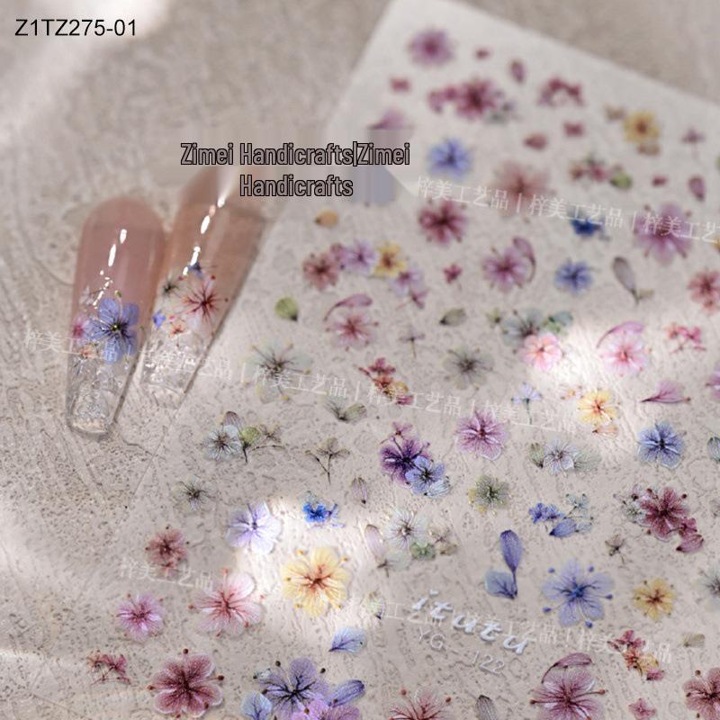

Весенние 3D наклейки для дизайна ногтей с цветочным узором - Модные цветные наклейки с тиснением в виде сухоцветов