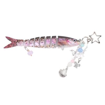 Lifelike Fish Keychain 5.3 Inch Alloy ABS 3D Eye Creative Fishing Bait Keychain for Bag Purse Fishing Gifts Pink