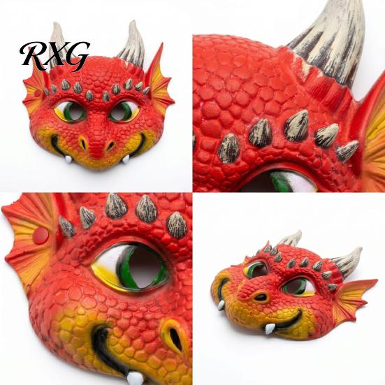 Vibrant Dragon Role Play Mask 3D Cute Full Face Mask, Halloween Party Baby Lightweight Breathable Headpiece Costume with Realistic Scales And
