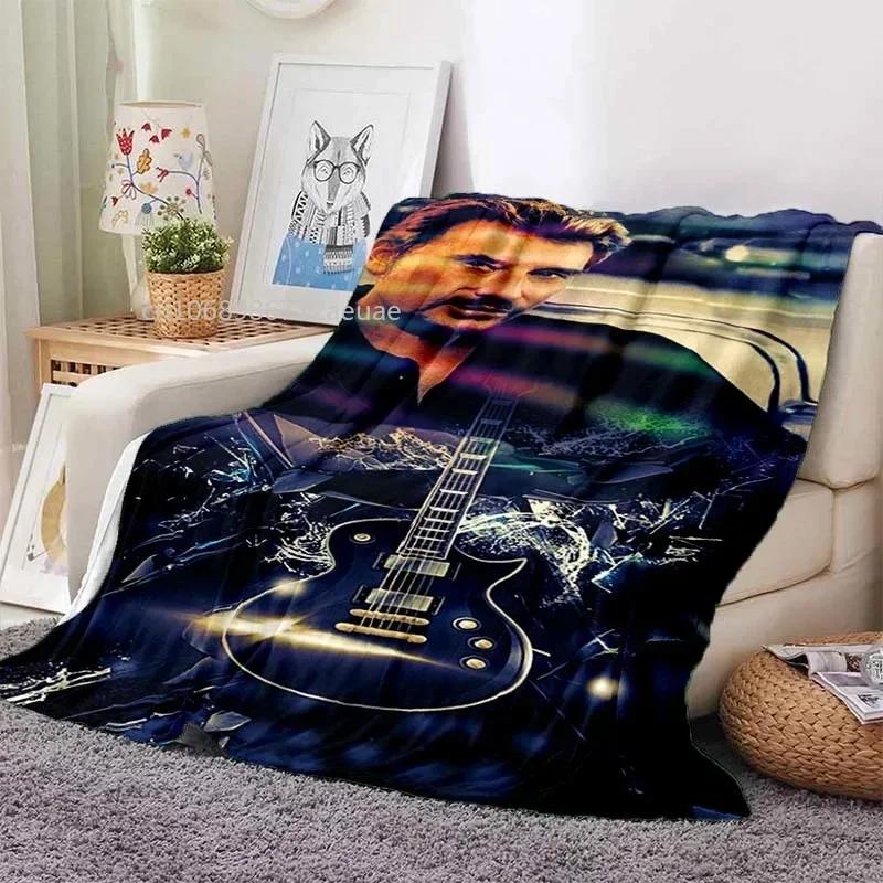 Rock Star Johnny Hallyday Flannel Blanket Rock'n Roll Soft Cover Lightweight Warm Plush Bed Sofa Chair Blanket