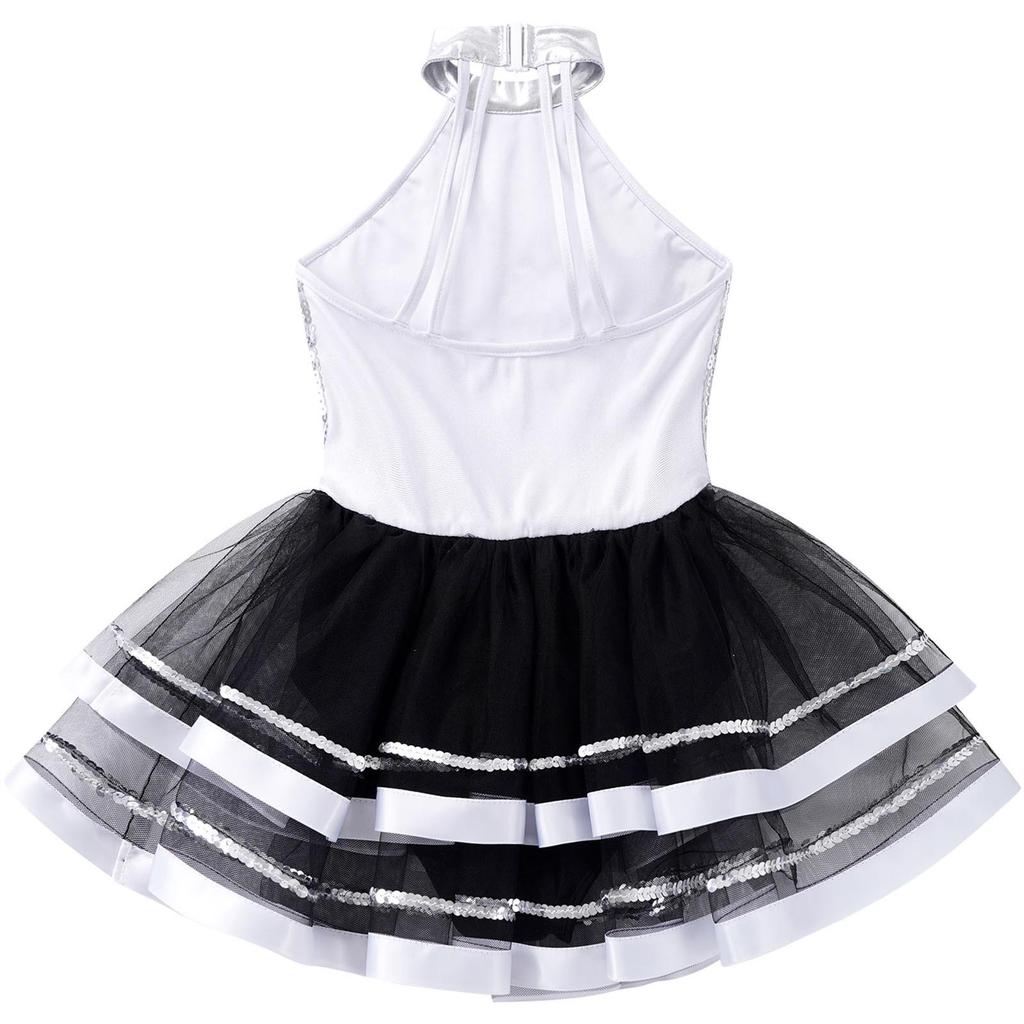Girls Kids Sparkling Sequins Ballet Tutu Dress Modern Jazz Dance Outfit Stage Performance Costume Dancewear