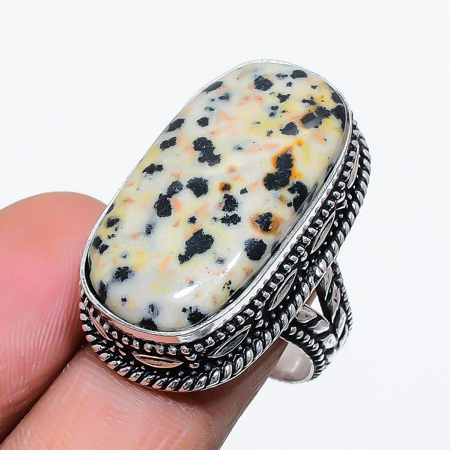 

Natural Dalmation Jasper Gemstone 925 Sterling Silver Jewelry Ring Size 8 g0n06
