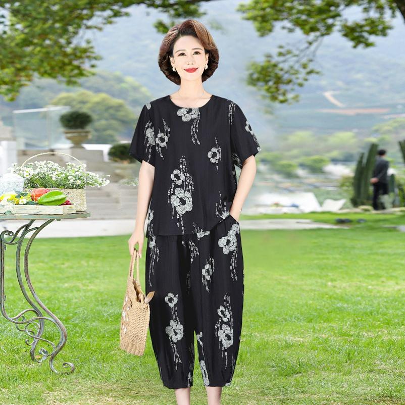 Summer Cotton and Linen Suit, Western Style Mother, Summer Loose Two-piece Suit