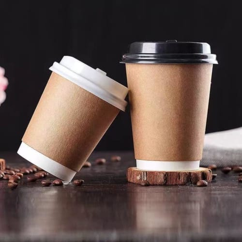 Disposable Paper Cups for Coffee, 8/10/12/16/22 Oz., Heat-Resistant, with Lids, Pack of 100. Double-Layered Insulated Paper Cups, Cardboard, Double-La