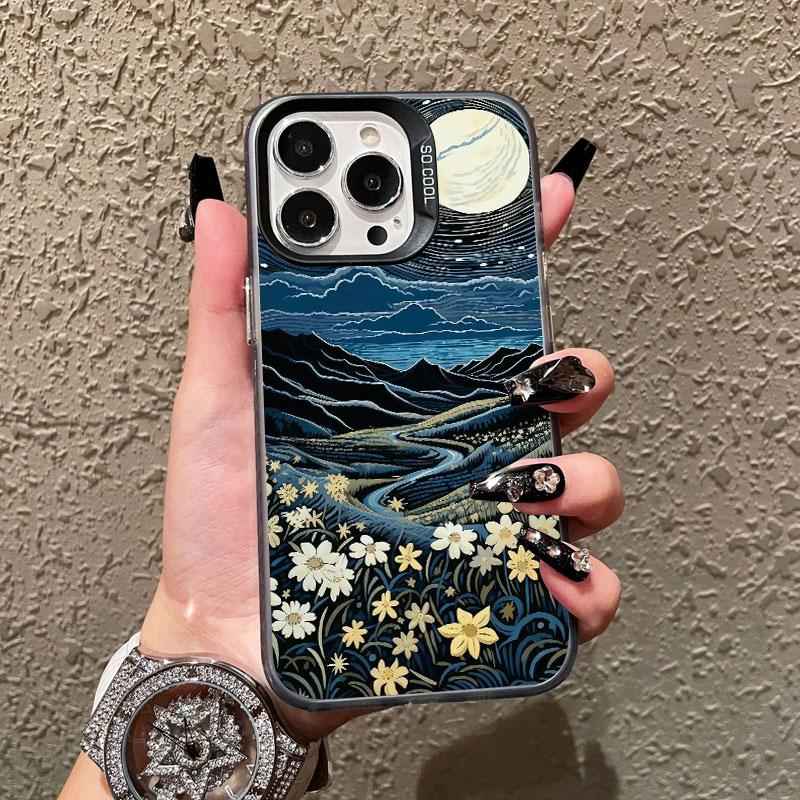 Moon Starry Sky Moonlight Night Scene Laser Phone Case For iPhone 14 15 Pro Max Plus 11 13 12 Mini 16 Pro Max Shockproof Covers