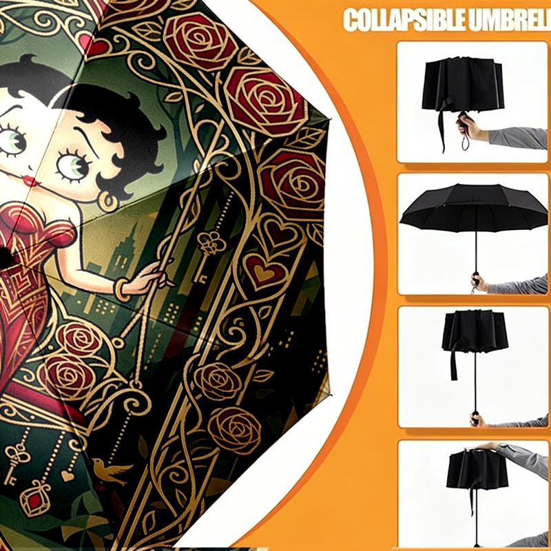 Betty Boop Print Umbrella Automatic Opening/ Closing - Portable Foldable Design - Daily Use for Travel/Outdoor - Gift for Birthday