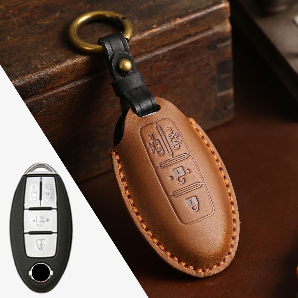 Genuine Leather Auto Key Fob Remote Cover Case Fit For Nissan Quest Elgrand Nv200 Evalia Serena Qashqai Juke X-Trail Note Almera Altima Auto