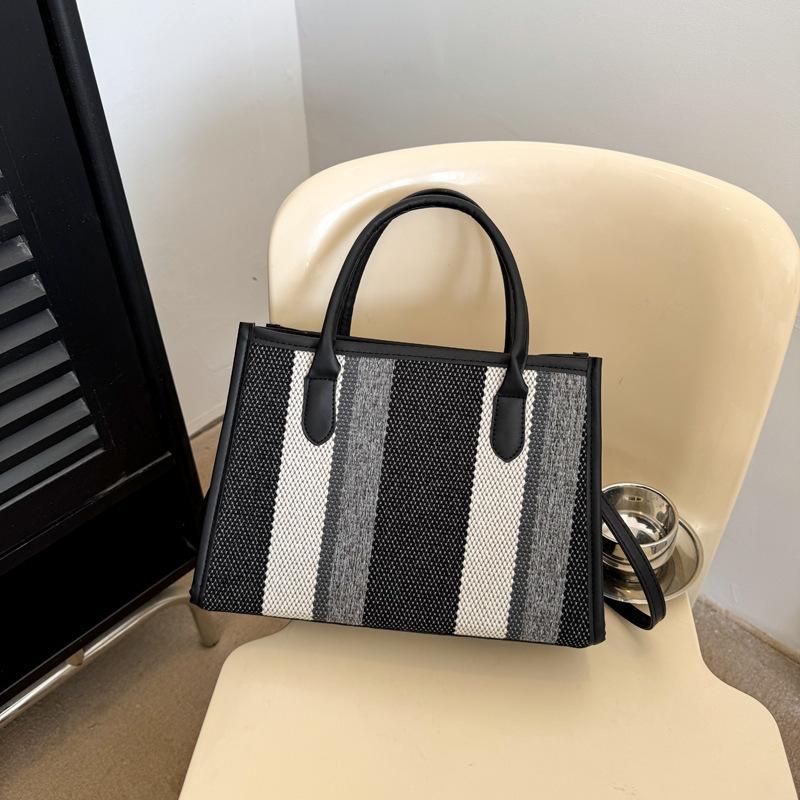 Fashion Striped Splicing Handbag 2025 New Trendy Large-capacity Tote Bag Versatile Contrasting Color Commuter Bag