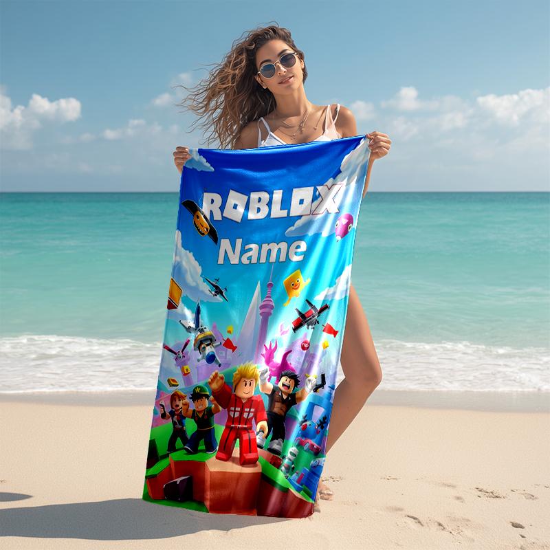 Personalized customized proof beach towel with gaming Roblox pattern - soft, absorbent,quick-drying,perfect swimming,camping&bathing