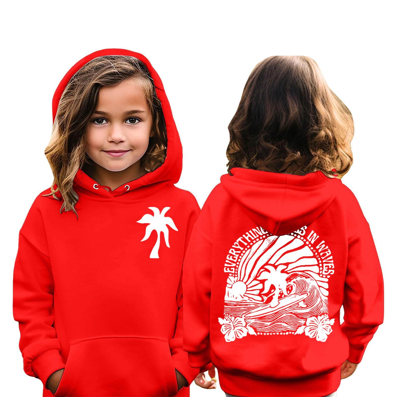

Children s Hoodies Loose Printed Hooded Sports Shirt Fashionable Sports Shirt 100 красный