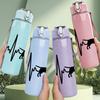 1PC Dog Silhouette Heartbeat Line Art 750ml Color Plastic Sports Water Bottle Leakproof Flip Straw Lid Suitable for Sports Office Home Use