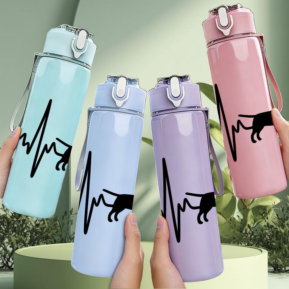 1PC Dog Silhouette Heartbeat Line Art 750ml Color Plastic Sports Water Bottle Leakproof Flip Straw Lid Suitable for Sports Office Home Use
