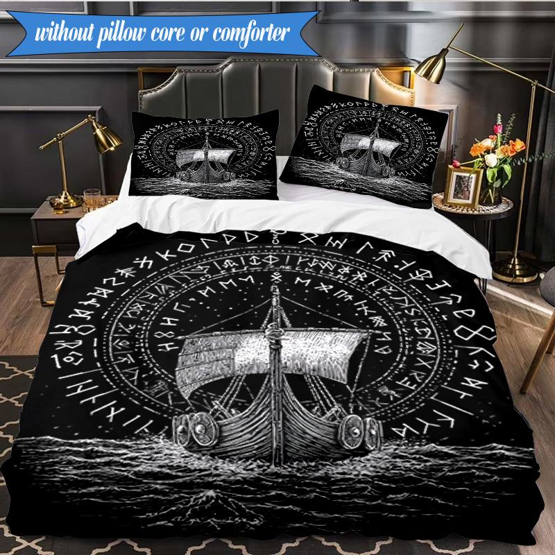 3PCS Viking Ship At Sea Bedding Set,Including 1pc Duvet Cover And 2pcs Pillowcases Perfect for Bedroom, Dormitory, Fan Christmas Gift