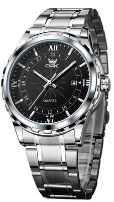 OPK Men's Quartz Watch, Stylish, Fashionable, Classic, Stainless Steel, Date Display, Waterproof, Luminous, Perfect for School or Office, Black