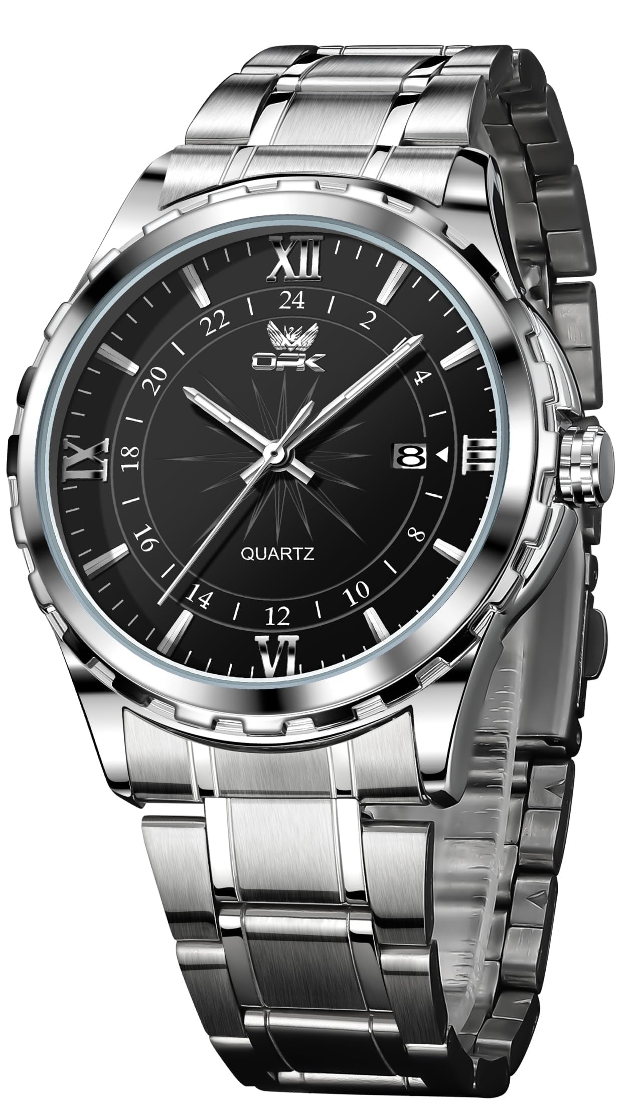 

OPK Quartz Stylish Fashion Classic Stainless Steel Watch with Date Water Black Men s Watch, Display, Resistant, Luminous,