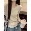 Premium pattern knitted sweater women's spring long-sleeved inner top leaking collarbone bottoming shirt