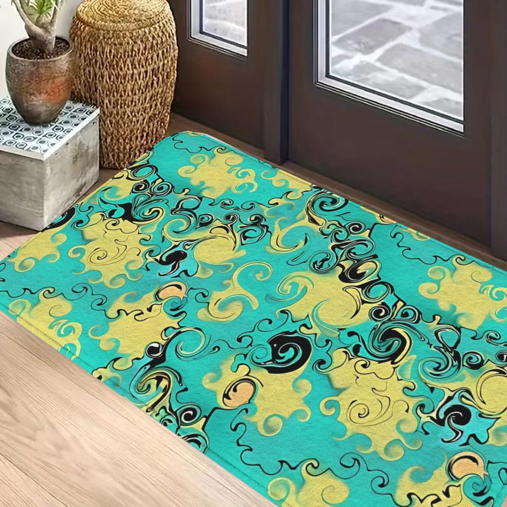 1pc Abstract Teal Paisley Design Christmas Decor Bath Mat Doormat Living Room Carpet Entrance Rug Home Decoration