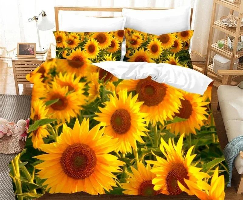 

Orange Sunflower Printed Bedding Set for Lover Couples Gift Flower Pattern Duvet Cover Quilt Home Use Bedlines Double Bed Quilt 70x133cm 2pcs