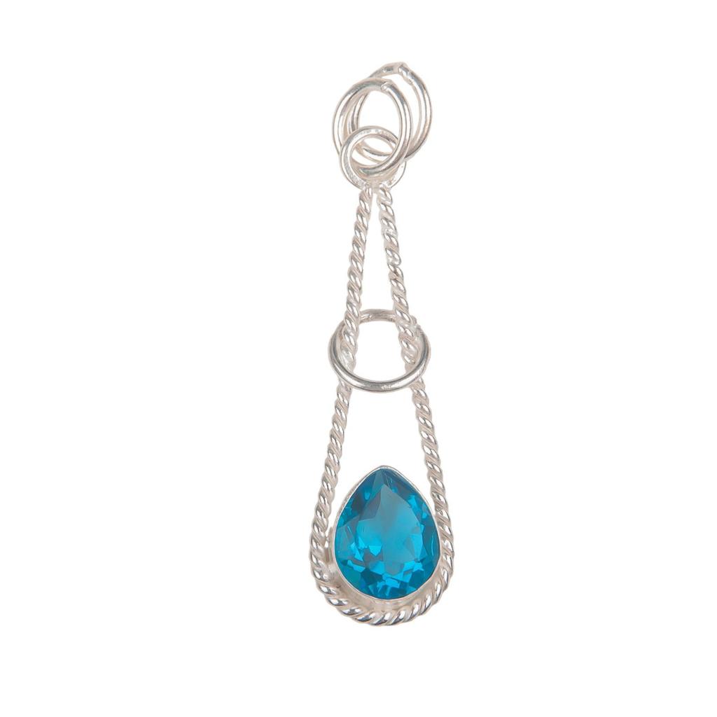 Swiss Blue Topaz Gemstone 925 Sterling Silver Jewelry Handcrafted  Pendant 1.78" PP-21-2