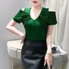 Summer Sexy Off Shoulder Beading T-shirt Women's Short Sleeves Tassels Design Tees New Cotton Female Tops