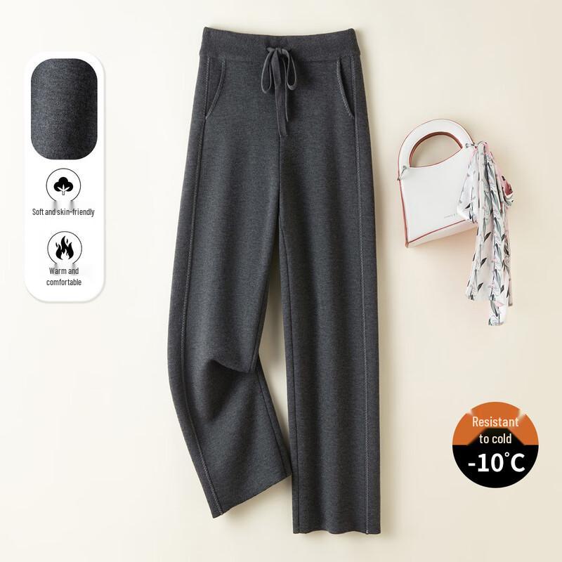 

Srcr Women s Wool Blend Warm Drawstring Wide-Leg Knit Pants L