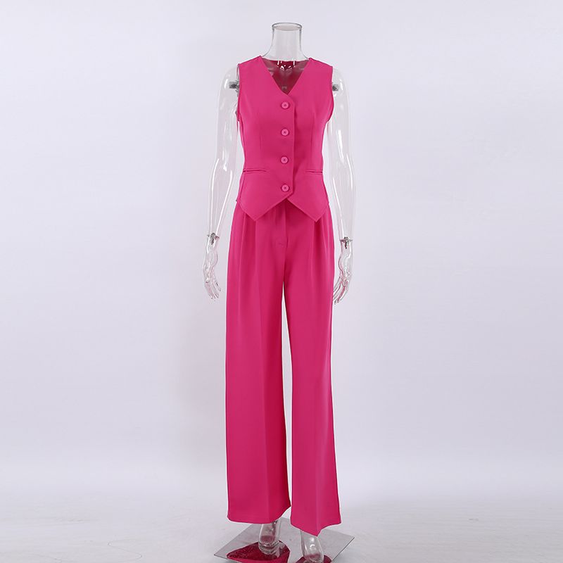 

Fashion Wind Casual Pure Color Vest Pants Suit Single Brewed Vest Trousers Suit Pink S