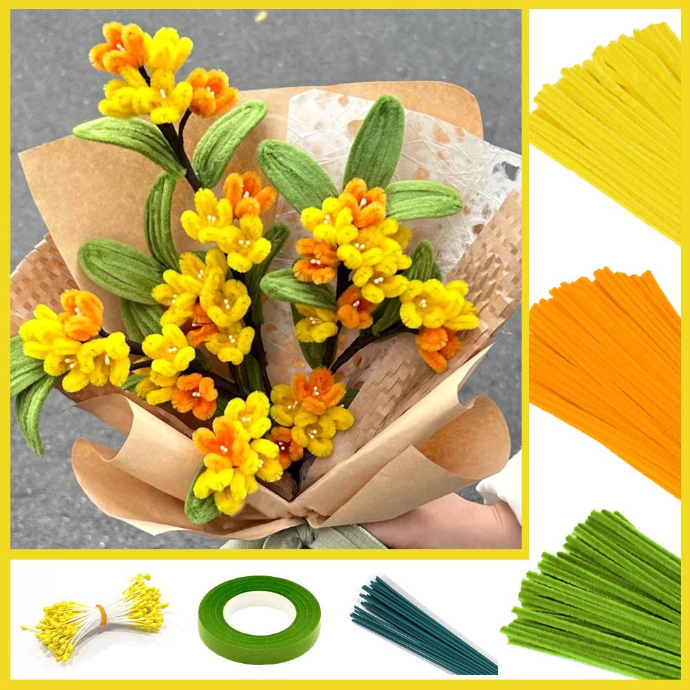 

Набор для изготовления цветов из синельной проволоки, 300/400/500 шт. DIY синельная проволока, принадлежности для рукоделия для проекта, с 20 цветочными проволоками, 1 лентой, 150 шт. тычинок