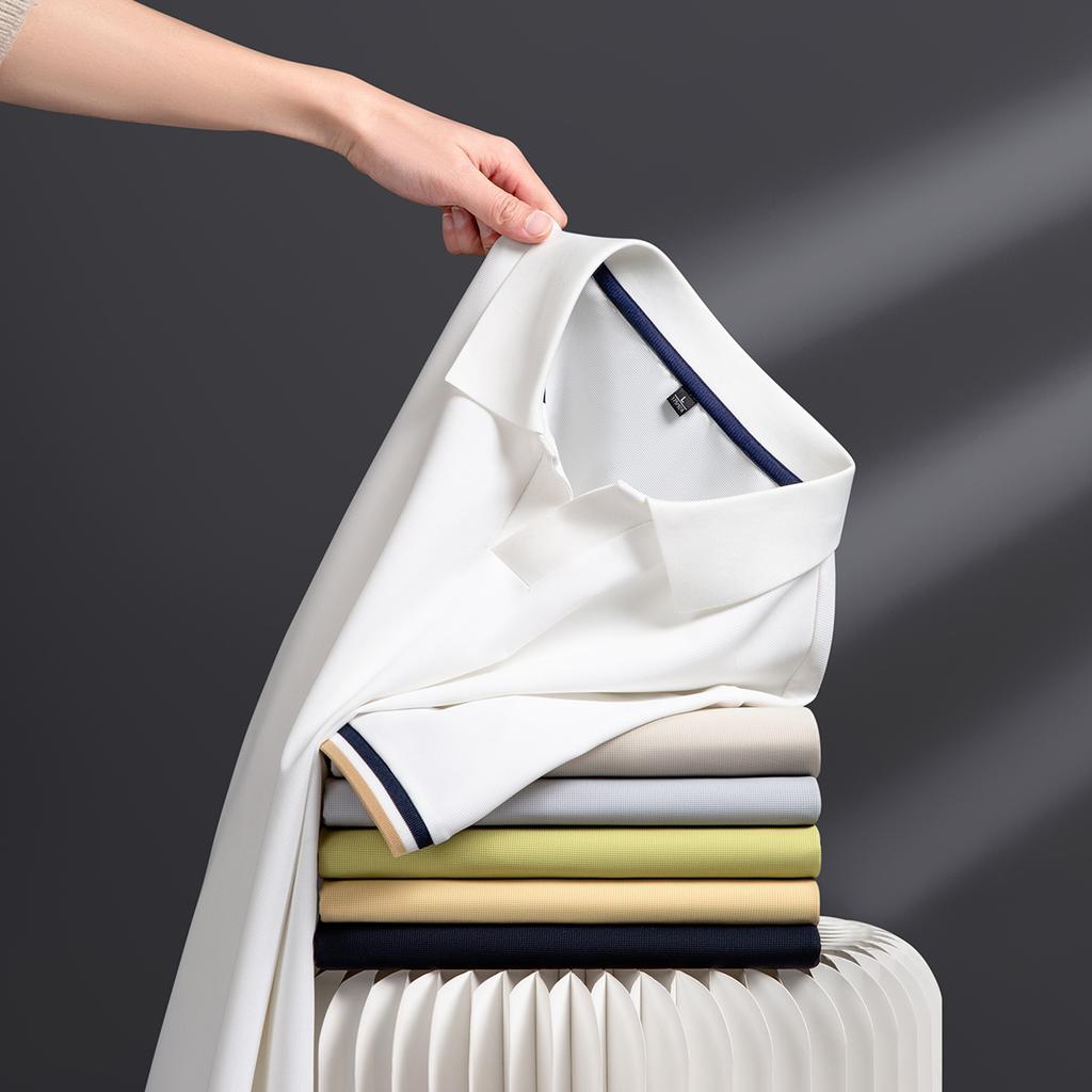 Summer new contrasting color cuffs men's lapel casual polo shirt