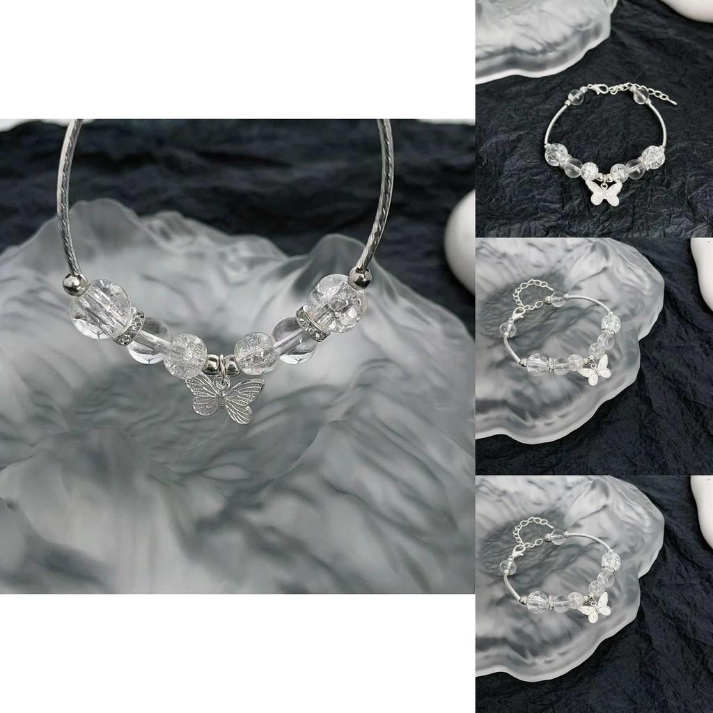 Elegant Silver Butterfly Beaded Bracelet For Women Chinese Inspired Design