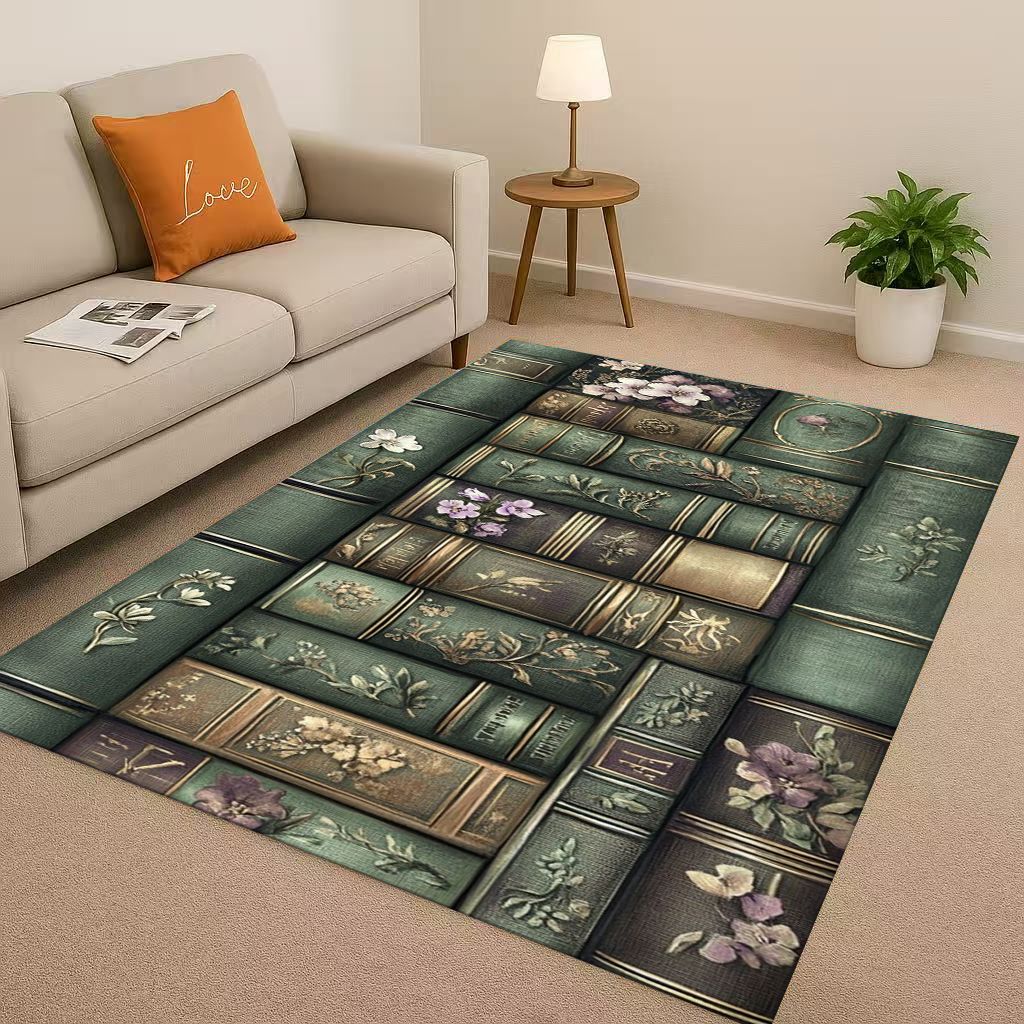 HD Magic Book Library Bookshelf Living Room Non Slip Area Rug Soft Carpet for Bedroom Sofa , Easy Clean Home Doormat Playmat
