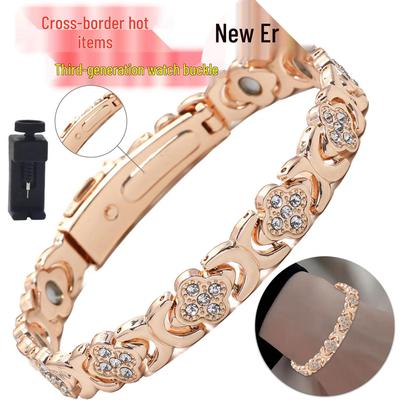 European & American Magnetic Bracelet: Fashionable Four-leaf Clover Alloy with Diamond Inlay, Single Row Magnetic Jewelry for Women.