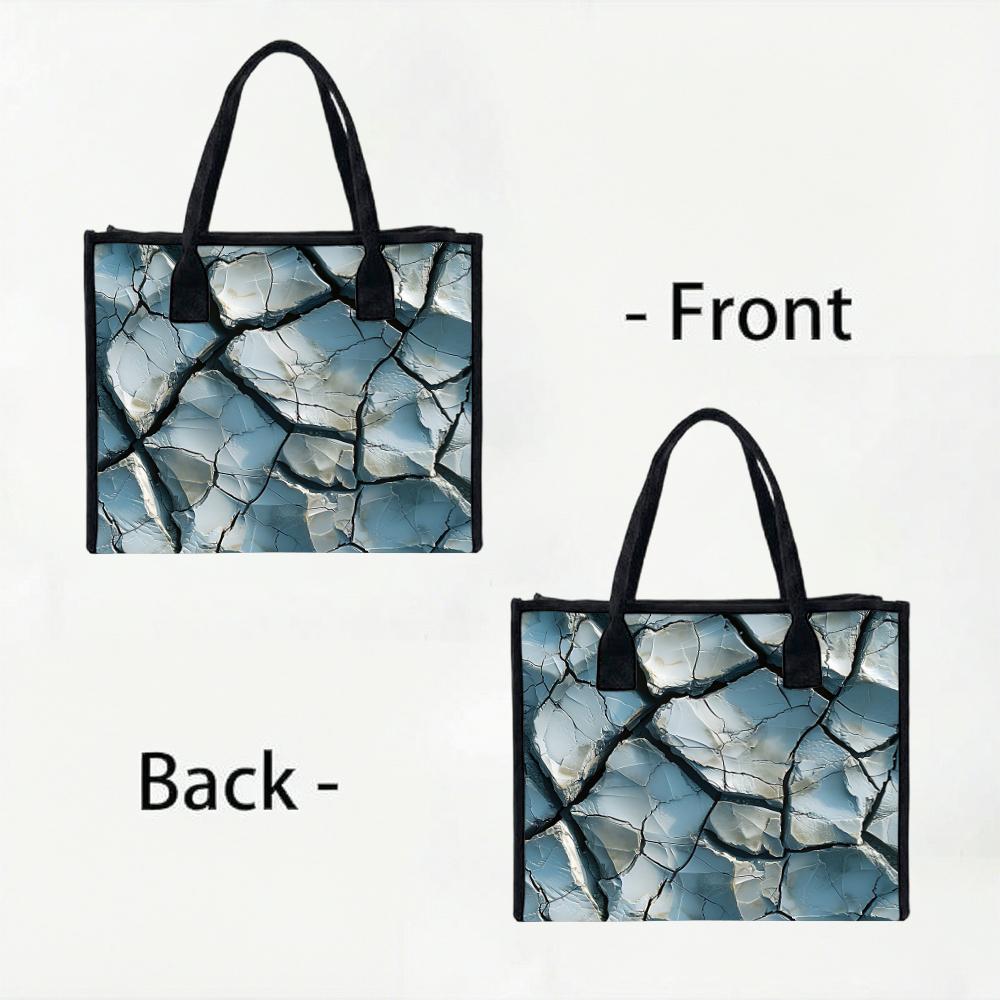 Blue Cracked Pattern Tote Bag Casual Large Capacity Shopping Handbag for Daily Use