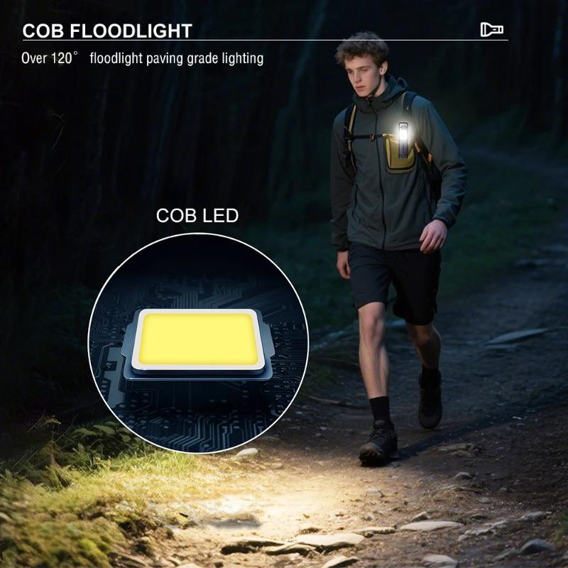 Super Bright Flashlight USB Rechargeable LED+COB Floodlight Magnetic Back Clip Portable Workamp LED Flashlight